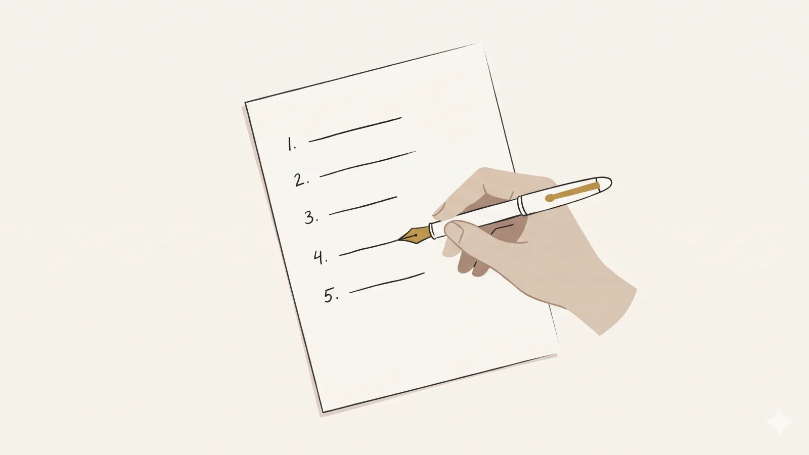 A ranked list on a sheet of paper with one new entry being written into an open slot